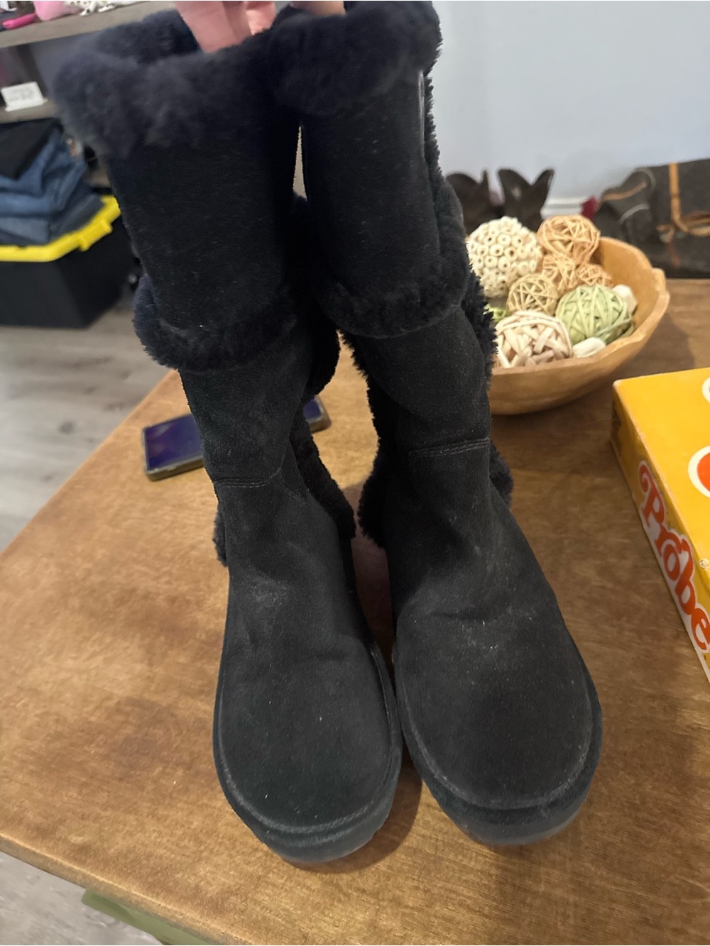 Michael Kors Black Suede Winter Boots with Faux-Fur Trim